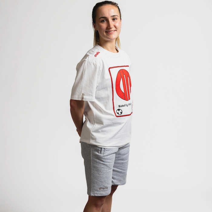 Jasmine Bull models Bristol City Grey Leisure Shorts